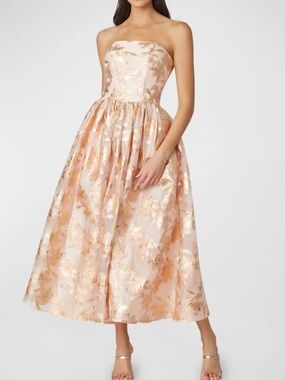 Shoshanna midnight blush gold floral jacquard strapless midi dress NWT SZ 6
